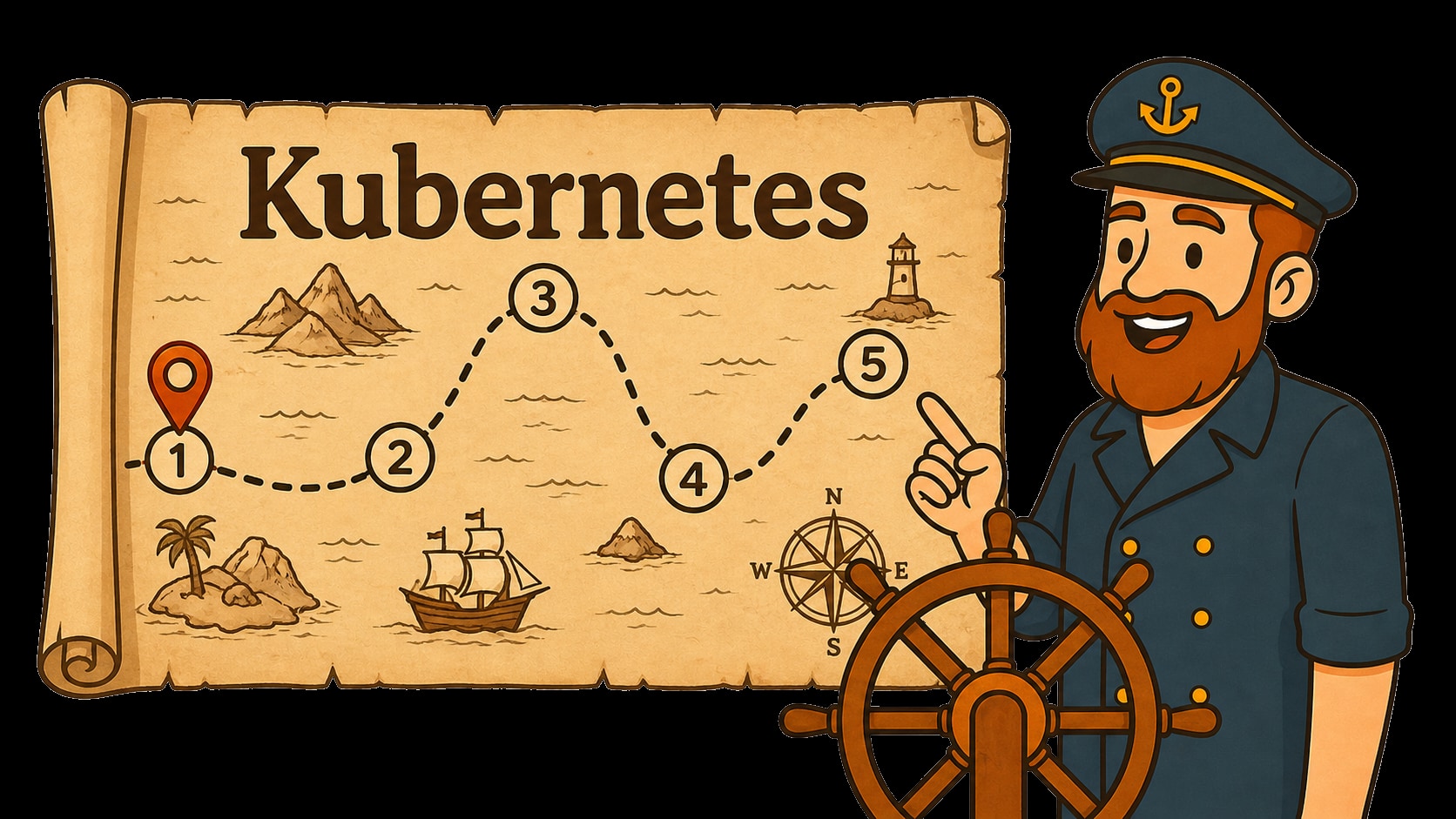 Капитан показывает маршрут Kubernetes